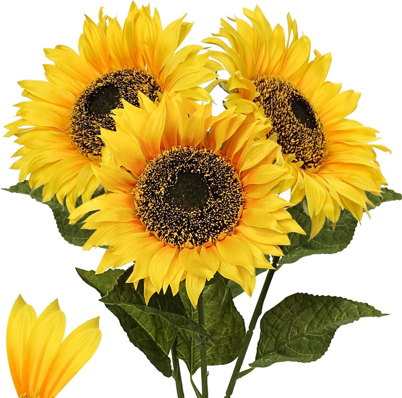 3 Pcs Summer Floral Arrangements Large Artificial Sunflowers – 8" Full Bloom Silk Sunflowers with 33" Long Stems for Seasonal Home & Garden Decor
